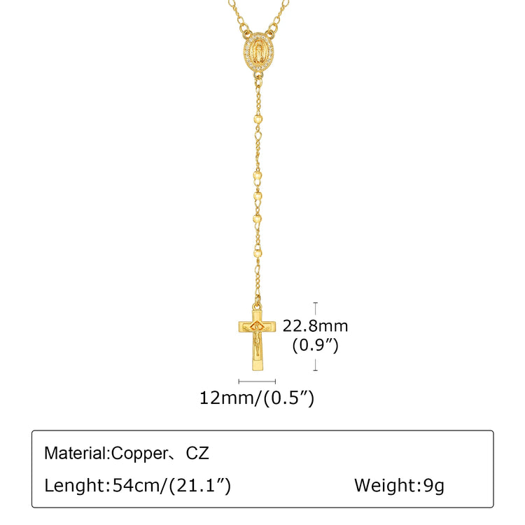 Catholic Cubic Zirconia Rosary Cross Beaded Link Bracelets, Oval Jesus Coss Jewelry, Religion Gold Plated Bracelet Espiga Jewelry