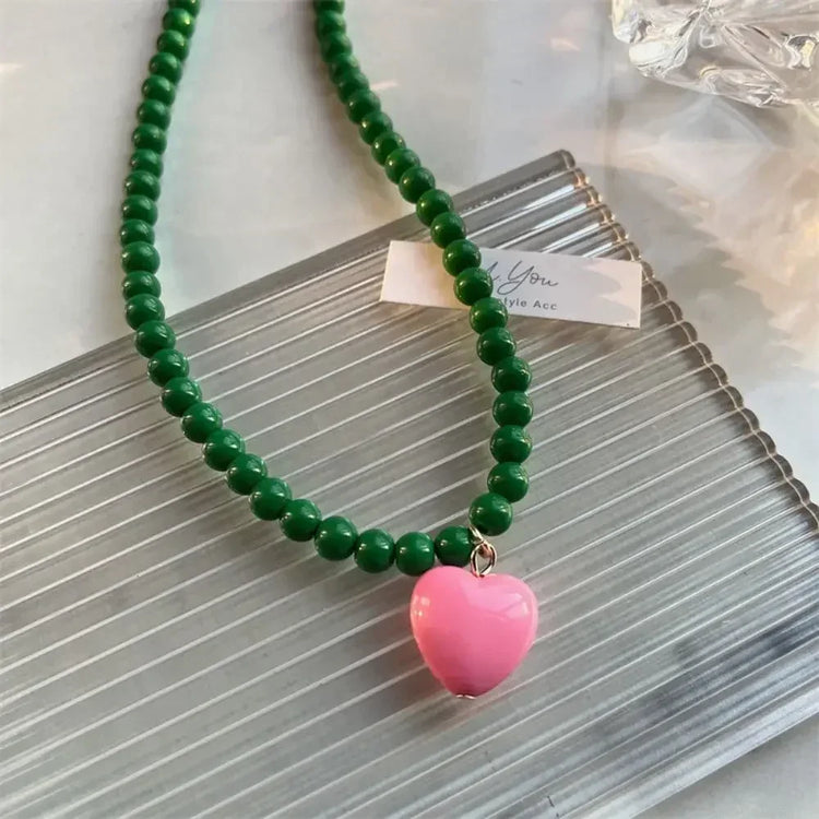 Sweater Chain Y2K Simple Alloy Women Jewelry Accessories Korean Necklace Rainbow Color Necklace Love Heart Pendant DIY Espiga Jewelry