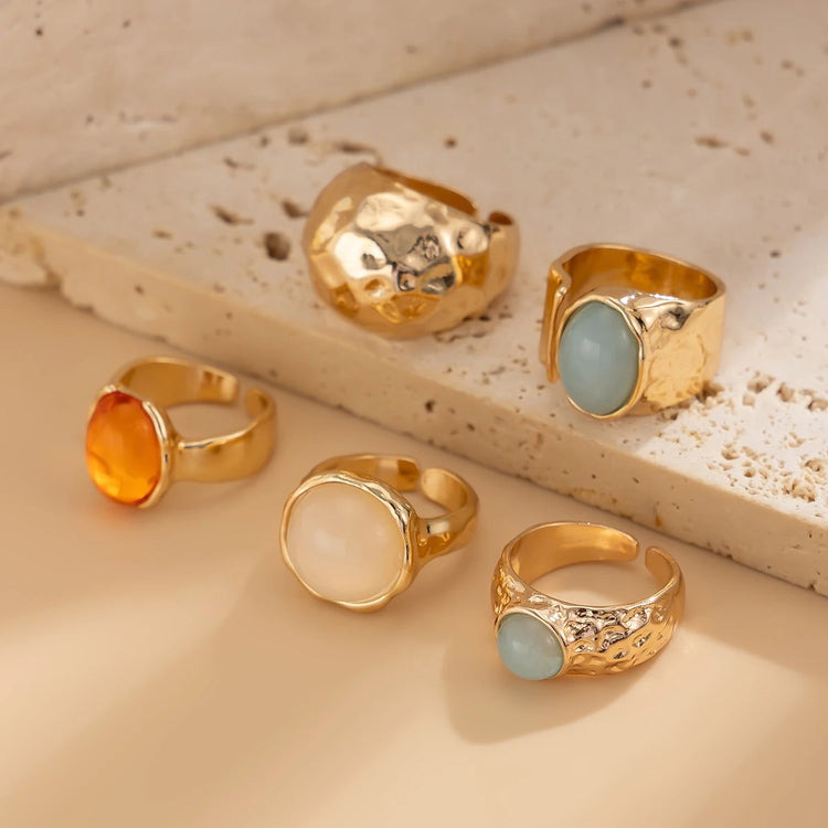Ingemark 5Pcs/Set Retro Gold Color Irregular Metal Ring for Women Bohemian Open Adjustable Wide Ring Aesthetic Y2K Jewelry Gift Espiga Jewelry