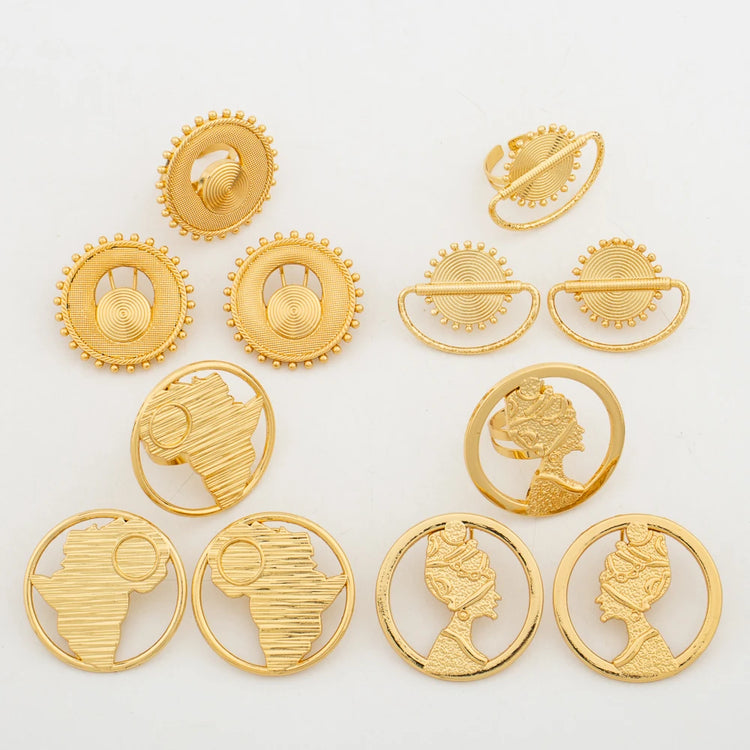 New Plated Jewelry Set For Women Design Dubai Fashion Earrings and Ring Set African Bridal Wedding Jewelry Party Gift Espiga Jewelry
