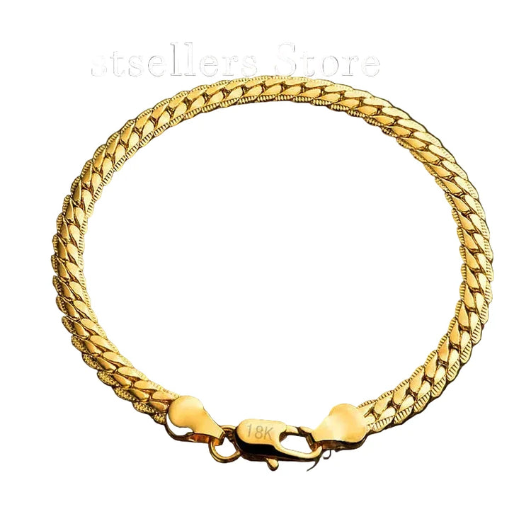 925 Sterling Silver, 18K Gold, 5mm Embossed Bracelet - Fashionable for Men and Women, Charming, Wedding Gifts and Jewelry Espiga Jewelry
