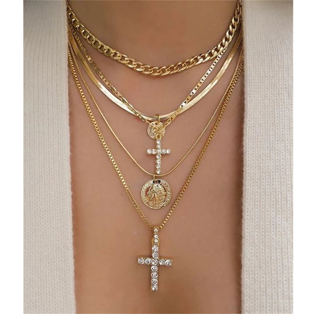 Religious Zircon Cross Rosaries Necklace Jesus Prayer Curcifix Pendant Chain Necklaces Maltese Latin Cross Choker Baptism Gift Espiga Jewelry
