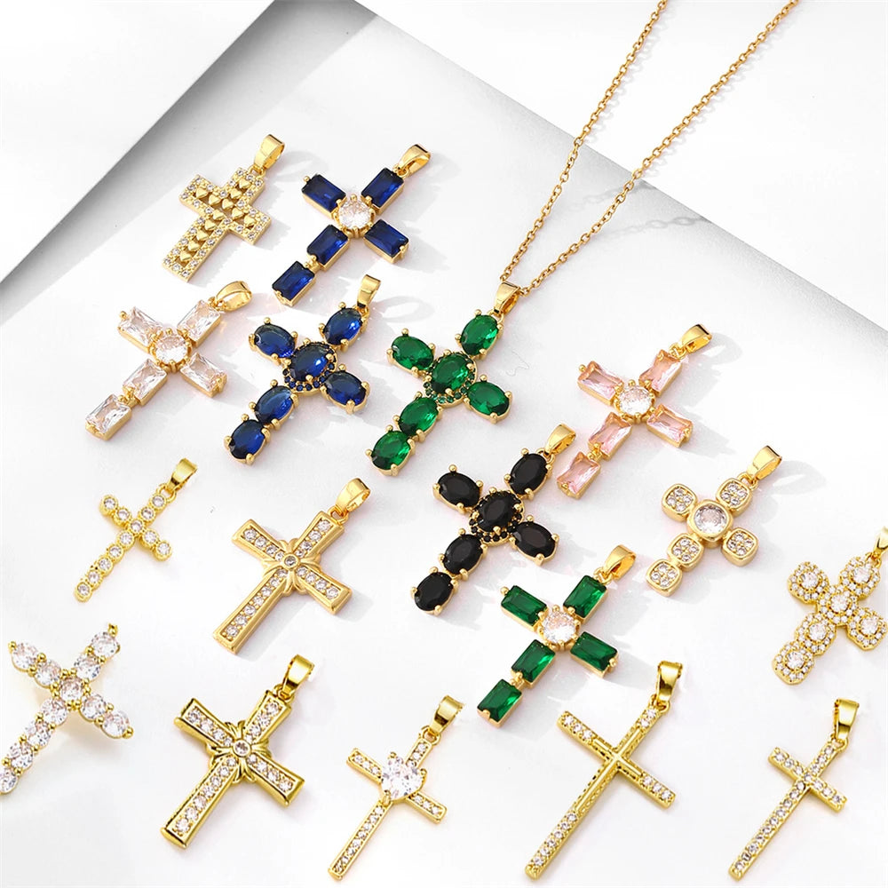 Religious Zircon Cross Rosaries Necklace Jesus Prayer Curcifix Pendant Chain Necklaces Maltese Latin Cross Choker Baptism Gift Espiga Jewelry
