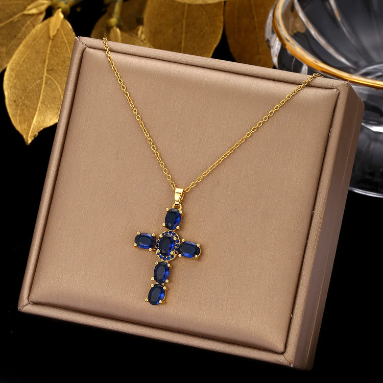 Religious Zircon Cross Rosaries Necklace Jesus Prayer Curcifix Pendant Chain Necklaces Maltese Latin Cross Choker Baptism Gift Espiga Jewelry