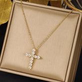 Religious Zircon Cross Rosaries Necklace Jesus Prayer Curcifix Pendant Chain Necklaces Maltese Latin Cross Choker Baptism Gift Espiga Jewelry