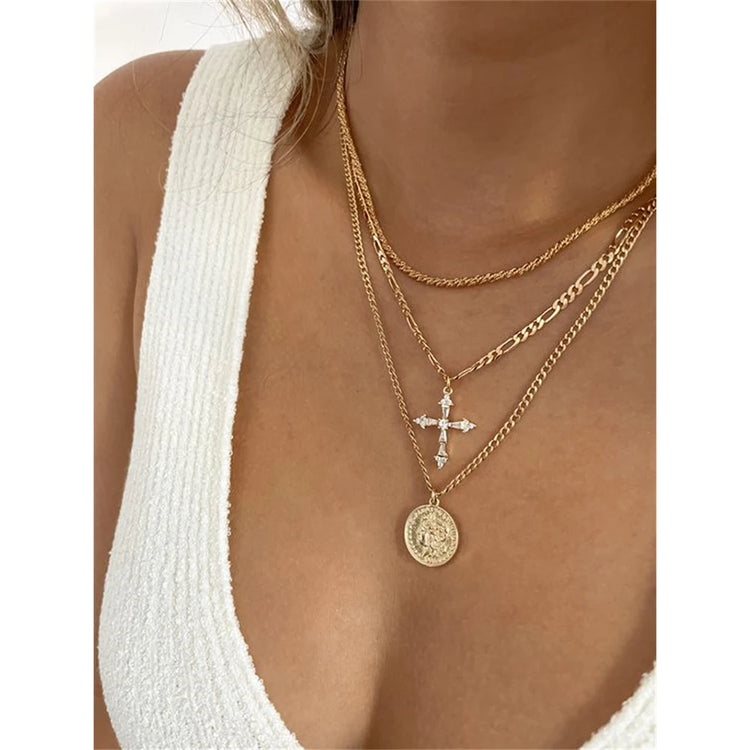Religious Zircon Cross Rosaries Necklace Jesus Prayer Curcifix Pendant Chain Necklaces Maltese Latin Cross Choker Baptism Gift Espiga Jewelry