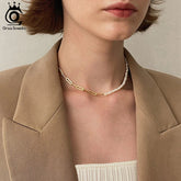 ORSA JEWELS Half Pearl Chain Clip Necklace Choker Chain Women Girls Jewelry Set for Dancing Party Dating Wedding Vacation GPN13 Espiga Jewelry