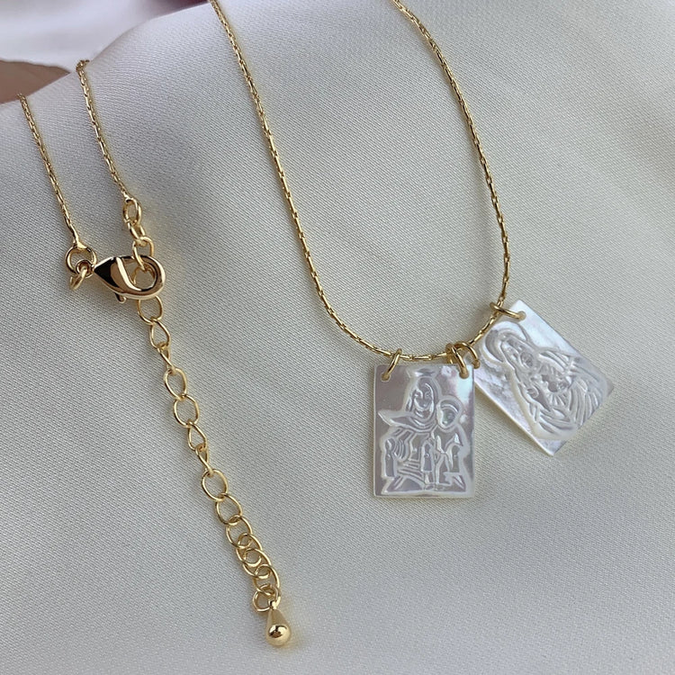 Jesus Virgin Mary Scapulary Necklace Religious Jewelry Stainless Steel Natural Mother Pearl Shell Pendant Neck For Women Espiga Jewelry