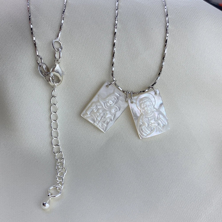 Jesus Virgin Mary Scapulary Necklace Religious Jewelry Stainless Steel Natural Mother Pearl Shell Pendant Neck For Women Espiga Jewelry