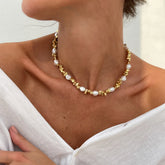 KunJoe Elegant Imitation Pearl Choker Necklace Women Retro Gold Color Acrylic Beaded Clavicle Chain Party Jewelry on the Neck、 Espiga Jewelry