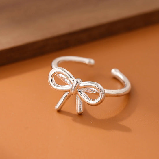 New Simple Element 925 Sterling Silver Jewelry Bow Female Wholesale Hot Popular Beautiful Opening Rings     R205 Espiga Jewelry