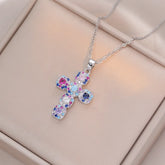 Fashion Colorful Zircon Cross Pendant Necklaces for Women Girls Stainless Steel Romantic Jewelry Accessories Gifts Espiga Jewelry