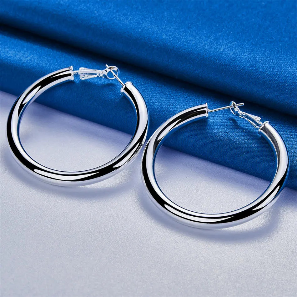 1 pair 925 sterling silver 40mm exquisite round earrings fashion women jewelry gift jewelry accessories charm party Espiga Jewelry