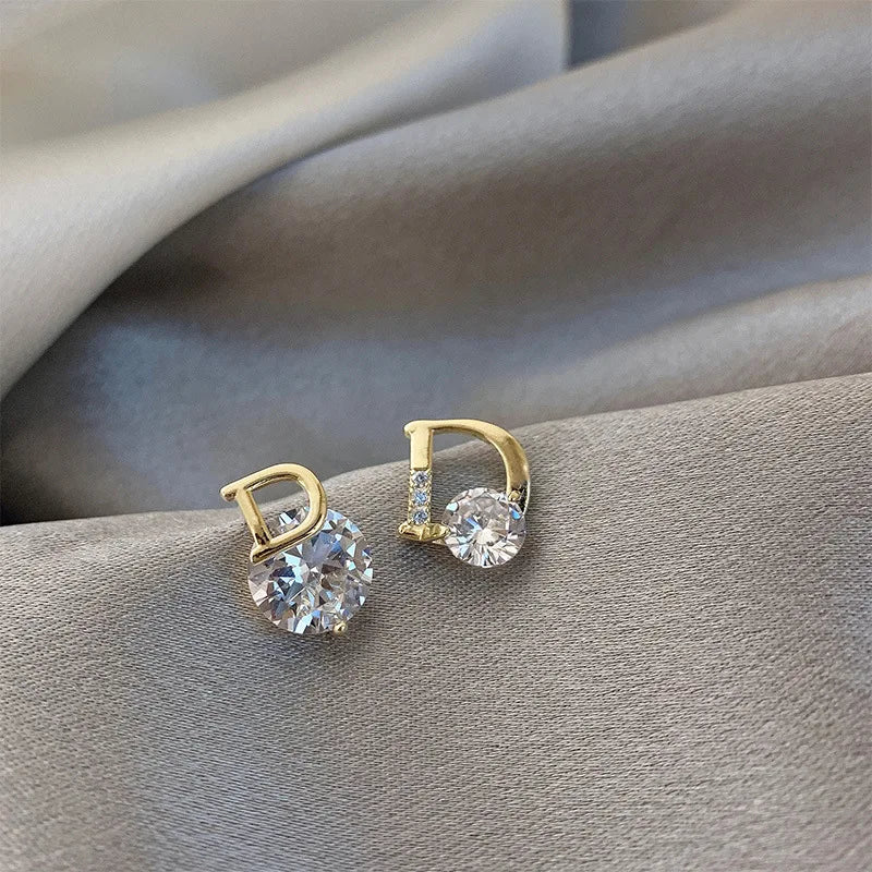 Simple Asymmetric D-shaped Earrings, Internet-famous Versatile Small Zircon Eardrops, Elegant Fashionable Light Luxury Earrings Espiga Jewelry