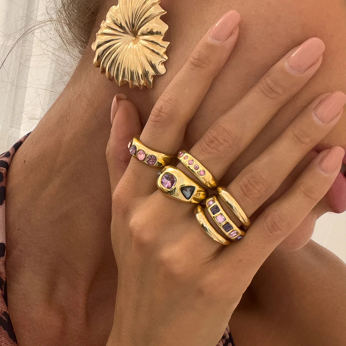 Gold Ring Set For Woman Fashion Rhinestone Alloy Ring Adjustable Wide Ring Irregular Aesthetic Jewelry Gift For Special Occasion Espiga Jewelry