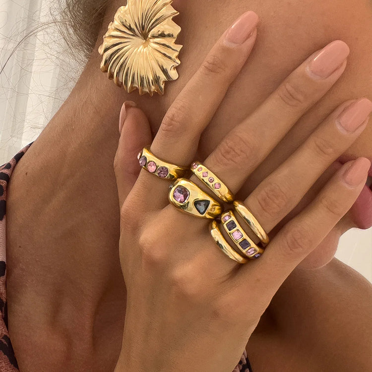 Gold Ring Set For Woman Fashion Rhinestone Alloy Ring Adjustable Wide Ring Irregular Aesthetic Jewelry Gift For Special Occasion Espiga Jewelry