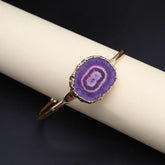 Fashion Jewerly Gift Bracelets Femme Acier Inoxidable Zinc Alloy Cuff Bracelet Fashion Colorful Natural Embryo Agate Stone Espiga Jewelry