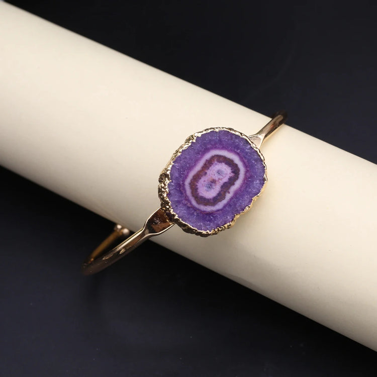 Fashion Jewerly Gift Bracelets Femme Acier Inoxidable Zinc Alloy Cuff Bracelet Fashion Colorful Natural Embryo Agate Stone Espiga Jewelry