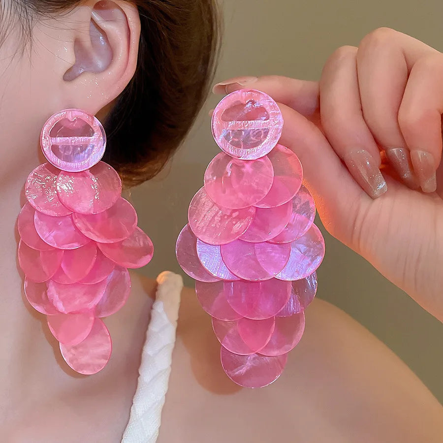 Exaggerated Acrylic Seashell Tassel Earrings For Women Colorful Round Pendant Earrings Vacation Party Accessory Jewelry Gift Espiga Jewelry