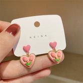 New Trendy Vintage Pink Tulip Flower Heart Pendant Earrings for Women Spring and Summer Sweet Design Wedding Party Jewelry Gifts Espiga Jewelry