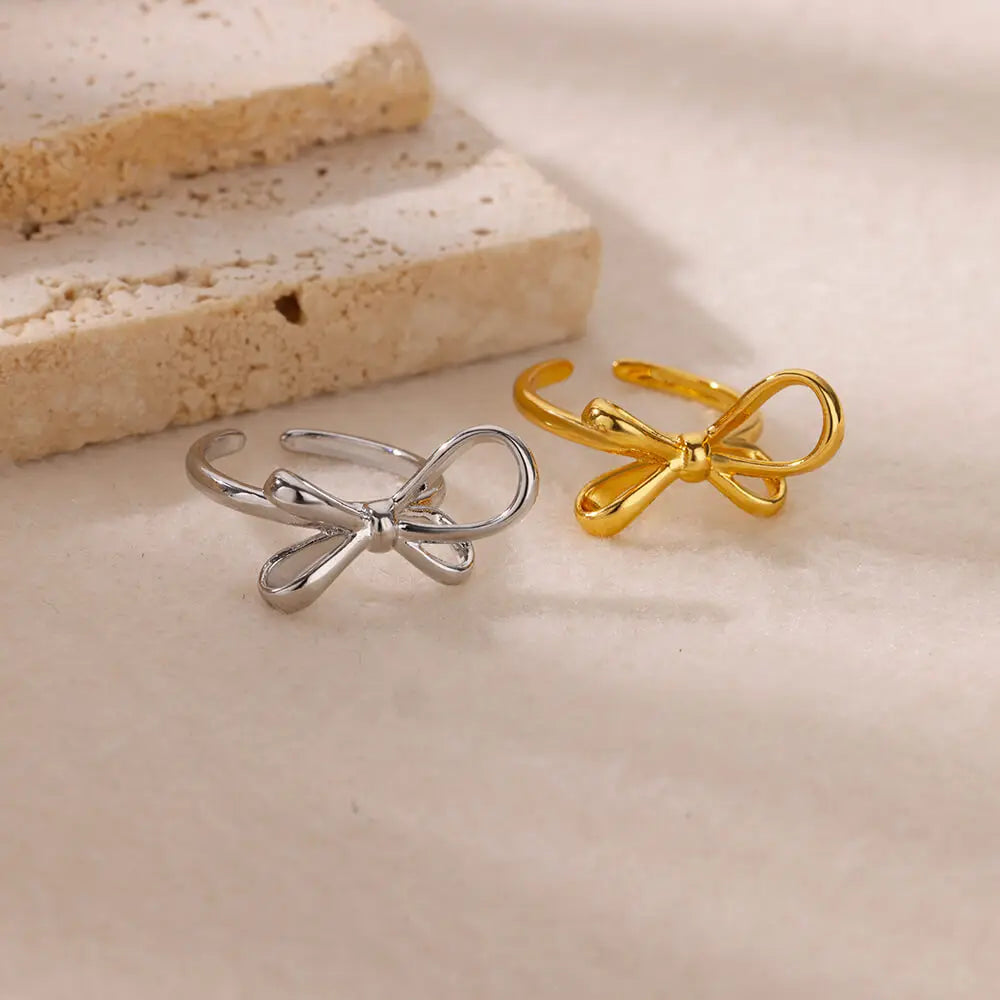Bowknot Rings for Women Girls Open Waterproof Premium Stainless Steel Ring 2024 Trend Couple Wedding Jewelry freeshiping items Espiga Jewelry