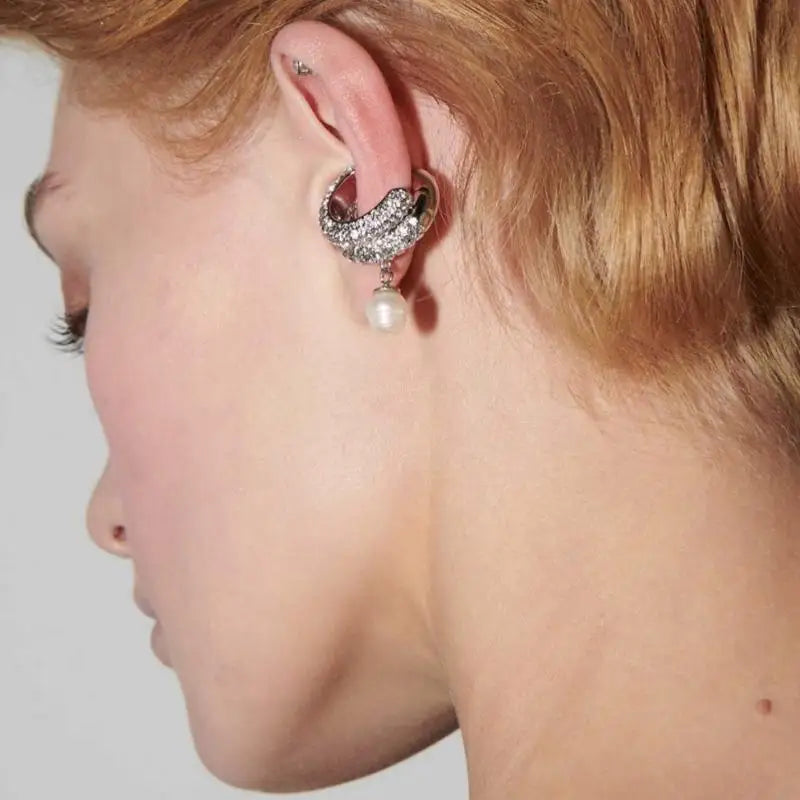 Zircon Pearl Ear Cuff Espiga Jewelry