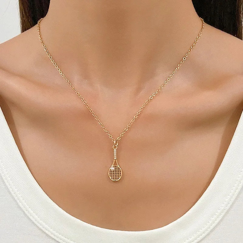 Tennis Racket Necklace Minimalist Alloy Pendant Sporty Chic Choker Adjustable Chain Athleisure Jewelry Gift for Her Espiga Jewelry