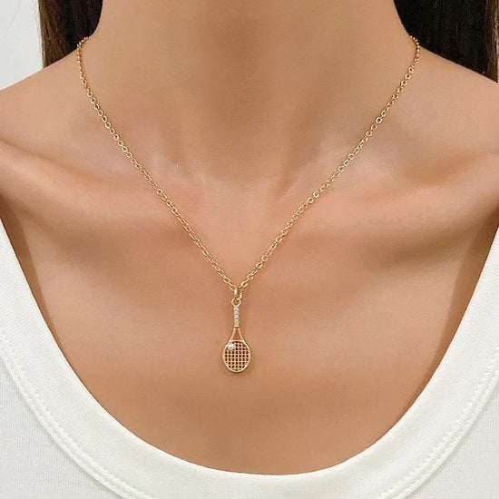Tennis Racket Necklace Minimalist Alloy Pendant Sporty Chic Choker Adjustable Chain Athleisure Jewelry Gift for Her Espiga Jewelry