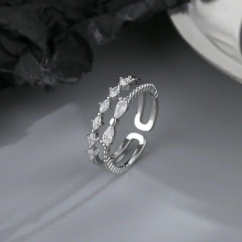 A Girl 1Pcs Fashion Delicate Zircon Bowknot Opening Adjustable Rings For Women Wedding Engagement Jewelry Gifts Espiga Jewelry