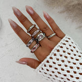 Gold Ring Set For Woman Fashion Rhinestone Alloy Ring Adjustable Wide Ring Irregular Aesthetic Jewelry Gift For Special Occasion Espiga Jewelry
