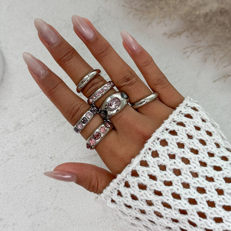 Gold Ring Set For Woman Fashion Rhinestone Alloy Ring Adjustable Wide Ring Irregular Aesthetic Jewelry Gift For Special Occasion Espiga Jewelry