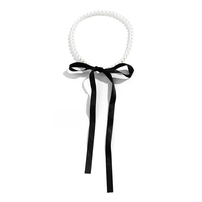 Elegant Black Velvet Ribbon Bowknot Choker Necklace For Women Wed Goth Imitation Pearl Clavicle Chain Y2K Accessories Espiga Jewelry