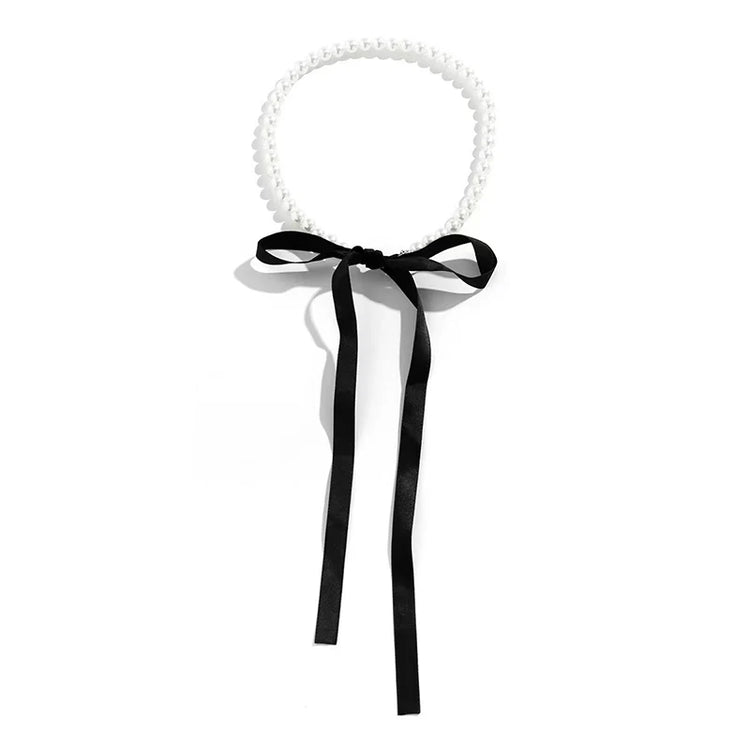Elegant Black Velvet Ribbon Bowknot Choker Necklace For Women Wed Goth Imitation Pearl Clavicle Chain Y2K Accessories Espiga Jewelry