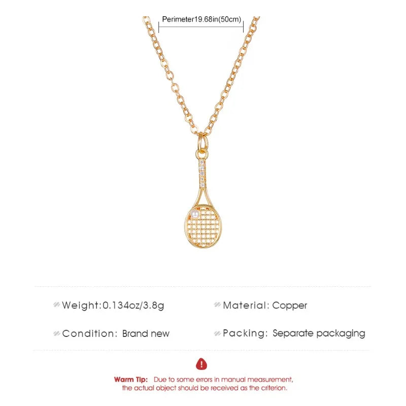 Tennis Racket Necklace Minimalist Alloy Pendant Sporty Chic Choker Adjustable Chain Athleisure Jewelry Gift for Her Espiga Jewelry
