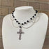 Victorian Gothic Cross Rosary Necklace With Chain Charm Handmade Sacred Pearl Beaded Necklace Layered Necklace Espiga Jewelry
