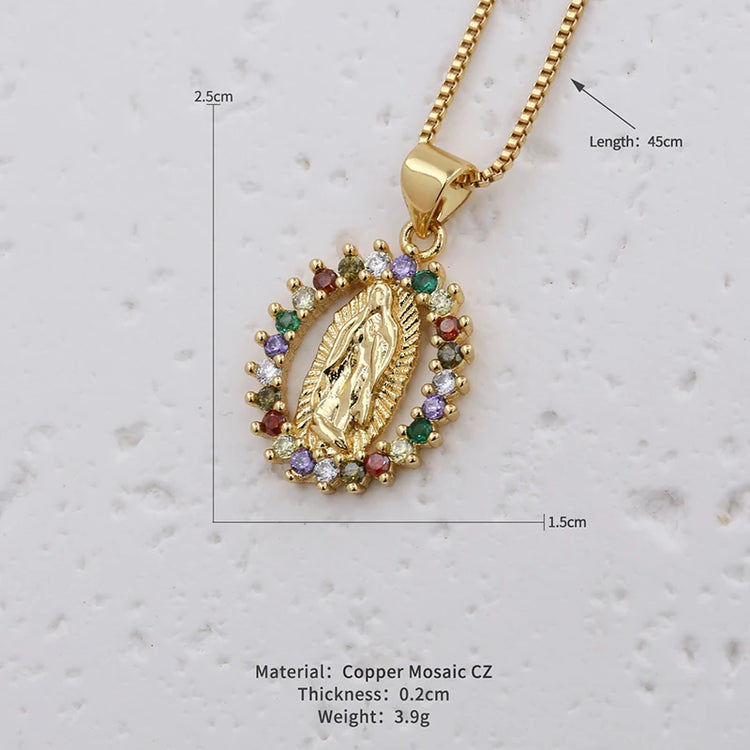 2024 Small Rainbow Virgin Mary Necklaces For Women Gold Plated Guadalupe chain  Necklaces Catholic daily  Jewelry Espiga Jewelry