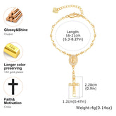 Catholic Cubic Zirconia Rosary Cross Beaded Link Bracelets, Oval Jesus Coss Jewelry, Religion Gold Plated Bracelet Espiga Jewelry