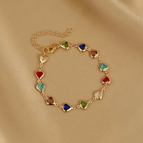 Exquisite Rainbow Zircon Heart Choker Necklace For Women Korean Crystal Gold Color Metal Chain Collar Girls Party Beach Jewelry Espiga Jewelry