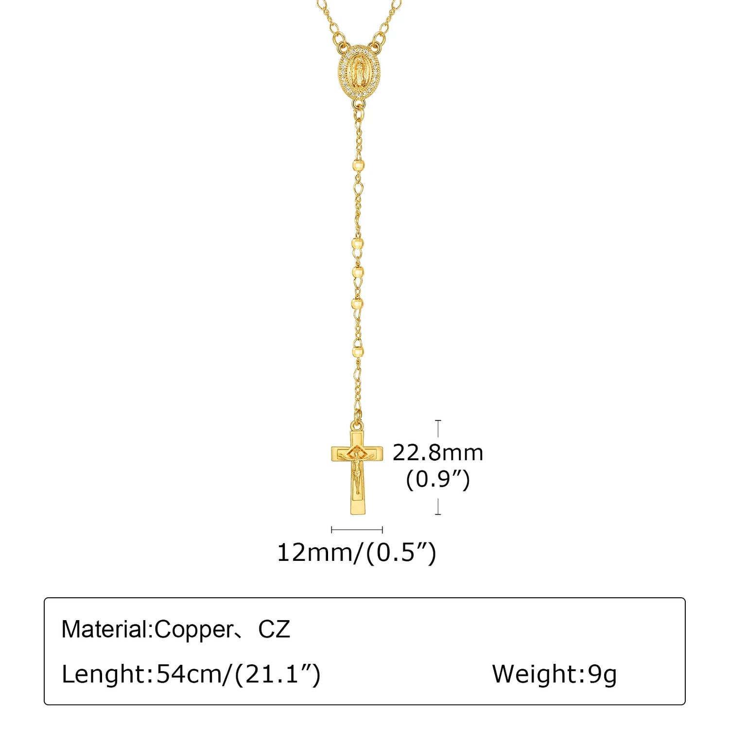 Catholic Cubic Zirconia Rosary Cross Beaded Link Bracelets, Oval Jesus Coss Jewelry, Religion Gold Plated Bracelet Espiga Jewelry