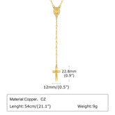 Catholic Cubic Zirconia Rosary Cross Beaded Link Bracelets, Oval Jesus Coss Jewelry, Religion Gold Plated Bracelet Espiga Jewelry