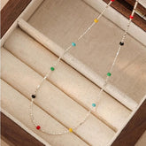 925 Silver Sterling Silver Necklace With Simple Geometric Multicolour Beads Choker Shiny Delicate Collarbone Chain For Women&