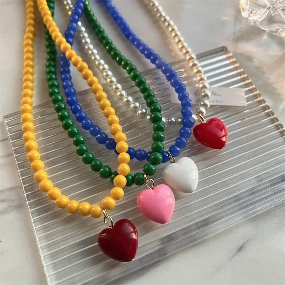 Sweater Chain Y2K Simple Alloy Women Jewelry Accessories Korean Necklace Rainbow Color Necklace Love Heart Pendant DIY Espiga Jewelry