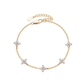 High Quality Crystal Four Leaf Flower Bracelet for Women Clasic Trendy Gold Color Stainless Steel Zircon Bangle Jewelry Gift Espiga Jewelry