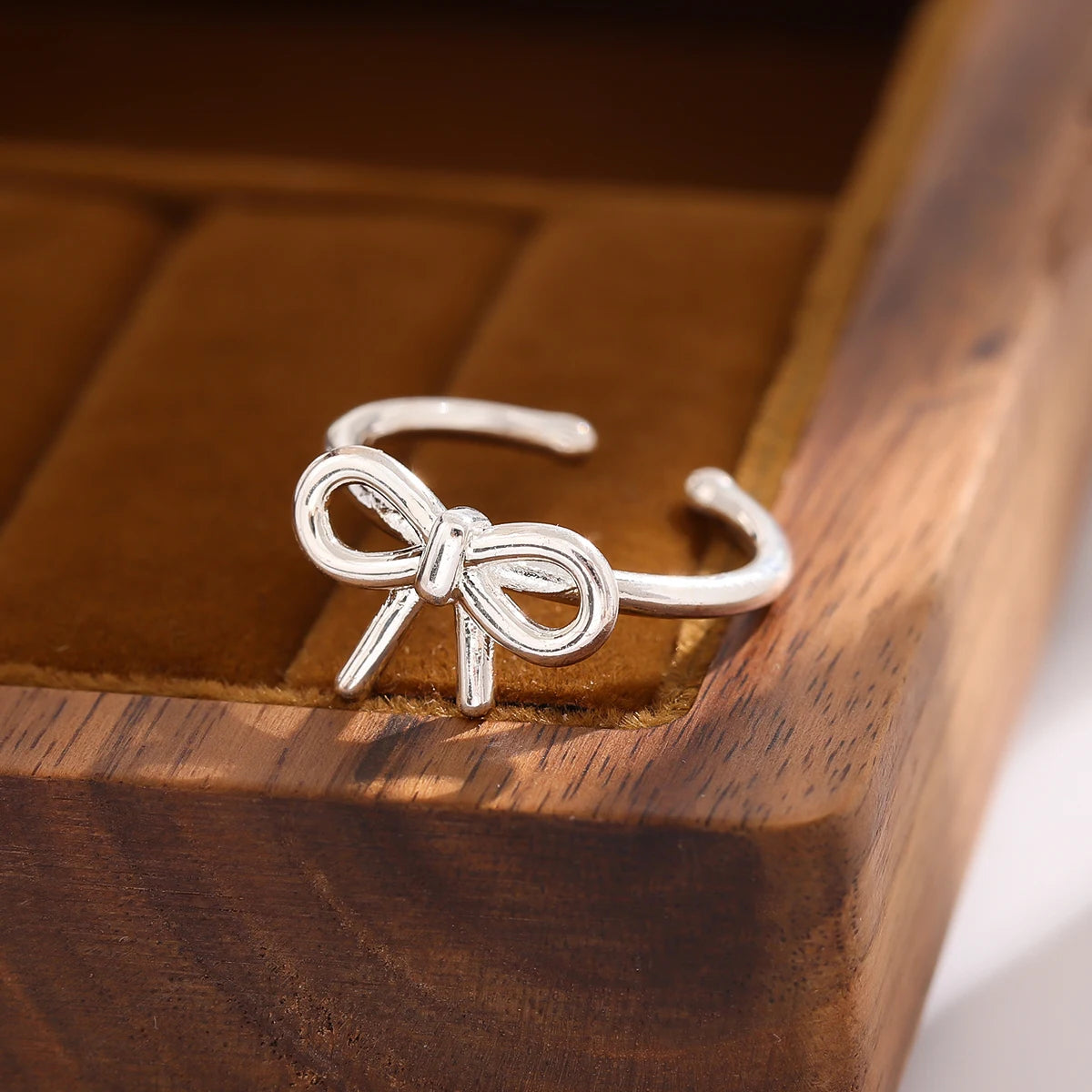 New Simple Element 925 Sterling Silver Jewelry Bow Female Wholesale Hot Popular Beautiful Opening Rings     R205 Espiga Jewelry