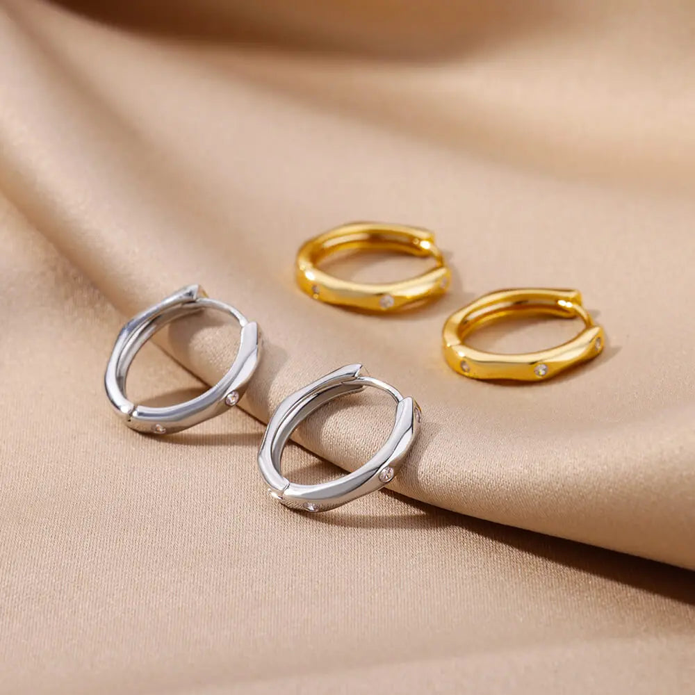 Elegant Round Earrings for Women Girls Luxury Stainless Steel Hoop Earrings Vintage Wedding Engagement Aesthetic Jewerly aretes Espiga Jewelry