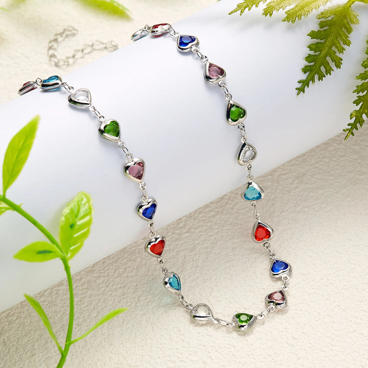 Exquisite Rainbow Zircon Heart Choker Necklace For Women Korean Crystal Gold Color Metal Chain Collar Girls Party Beach Jewelry Espiga Jewelry