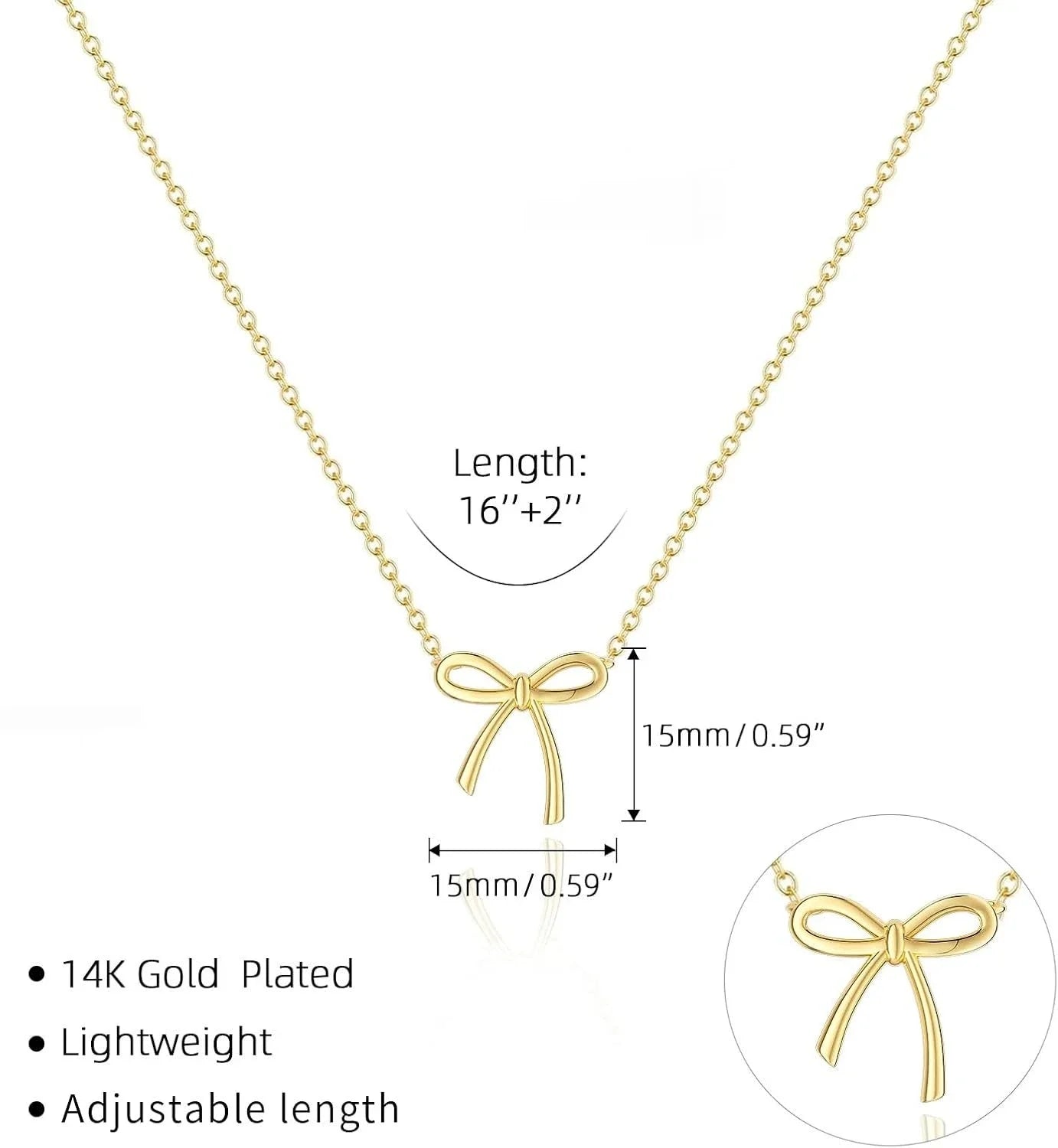 Gold Necklace for Women Bow Necklace Gold Silver Plated Necklace Cute Bow Pendant Choker Chain Necklaces for Women Jewelry Gift Espiga Jewelry