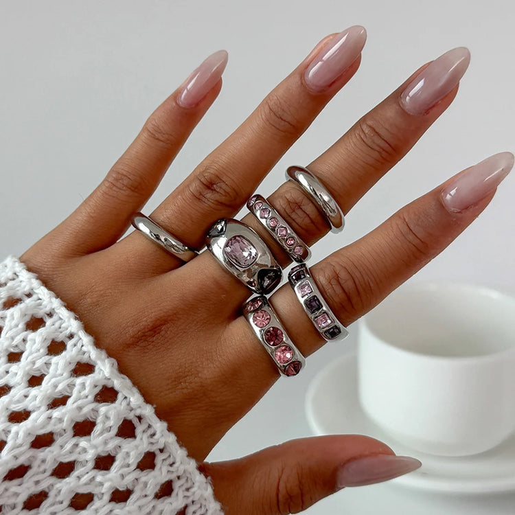 Gold Ring Set For Woman Fashion Rhinestone Alloy Ring Adjustable Wide Ring Irregular Aesthetic Jewelry Gift For Special Occasion Espiga Jewelry