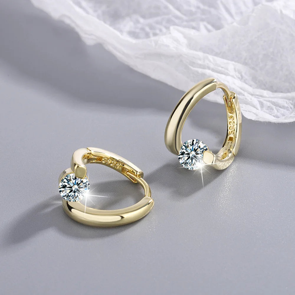 925 Sterling Silver Gold Crystals Simple Earrings For Women Fashion Wedding Luxury Jewelry 2024 Trend Espiga Jewelry