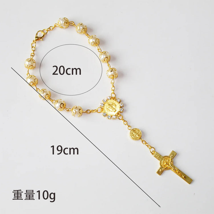 New Religious Rosary Bracelet For Women Fashion Cross Charm Glass Beaded Chain Bracelet Men Prayer Party Jewelry Gift Espiga Jewelry